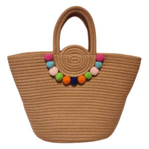 BOLSA DE CORDA GRANDE COM DETALHE EM POMPOM